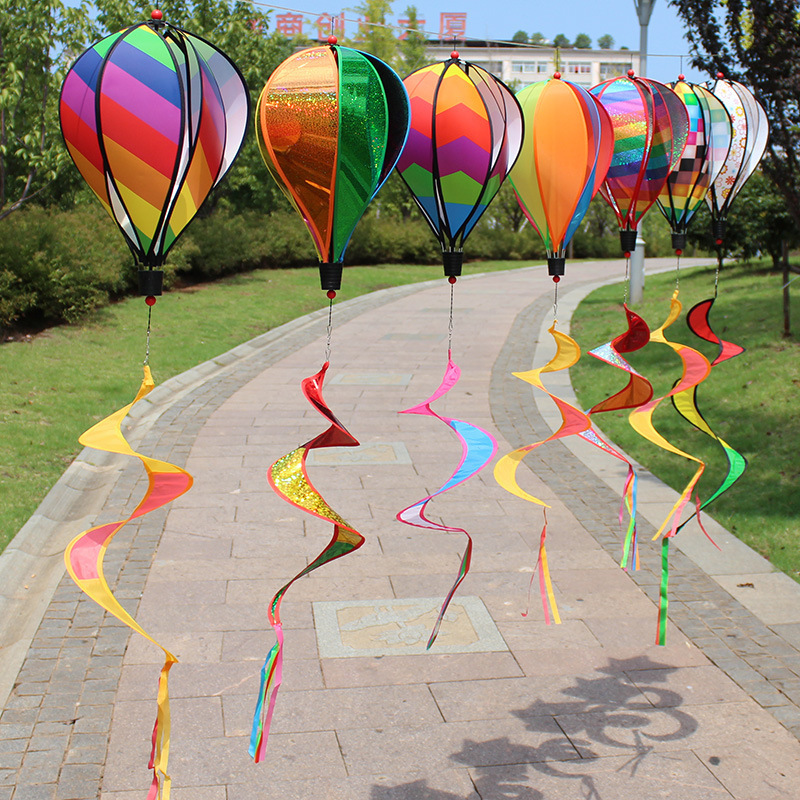 Hot Air Balloons Garden Windmill Wind Spinners Rotating Sequins Windmill Wind Chimes Rainbow For Wind Twister Hanging Decoration