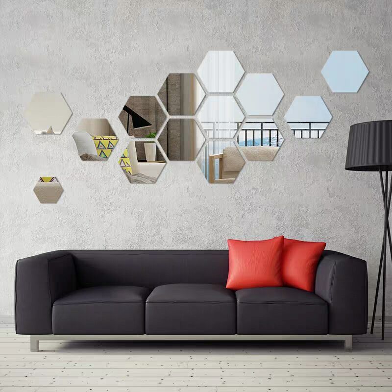 DIY Wall Sticker 3D Large Home Decoration Ornament Removable Acrylic Gold Silver Mirror Setting