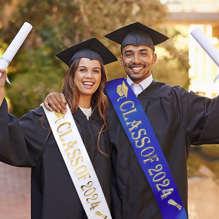 Graduation Party Supplies CLASS OF 2024 School Graduation Satin Sash With Foil Silver Letters