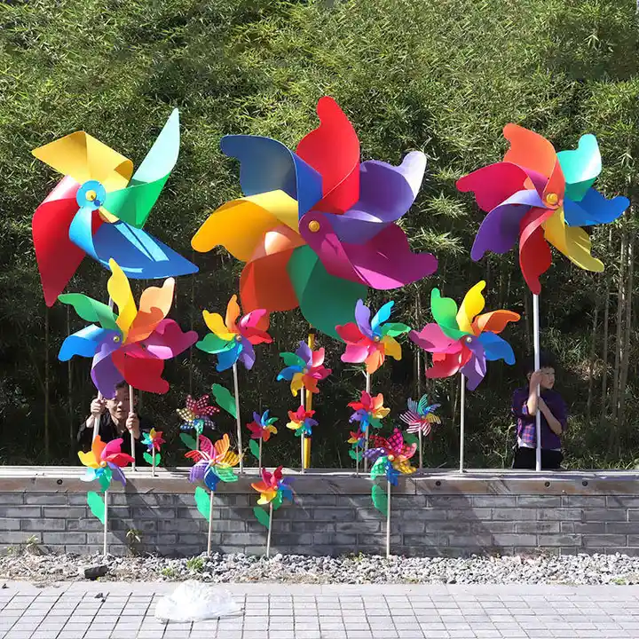 Wholesale Outdoor Rainbow Garden Pinwheel Toy Plastic Sunflower Windmill for Decoration