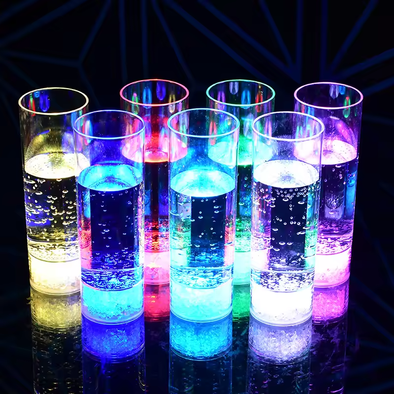 OEM Party Barware Light Up LED Bottle Bar Wine Glitter Sublimation Tumbler Plastic party Tall Drinking Highball Glass Cups