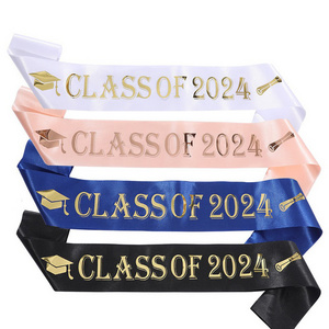 Graduation Party Supplies CLASS OF 2024 School Graduation Satin Sash With Foil Silver Letters