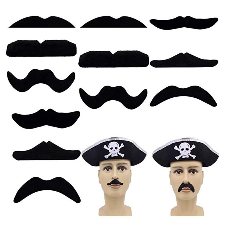 Halloween Party Novelty Self Adhesive 12 pcs Mustaches Black Short Fake  Artificial Costume Beard for Adults