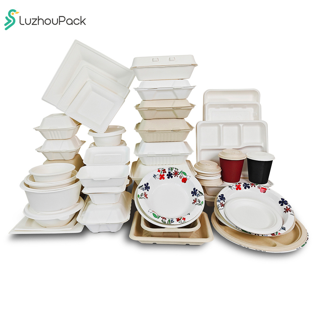 Customizable 450ml Greaseproof and Microwavable Eco Friendly Bagasse Food Containers Biodegradable Lunch Box Disposable