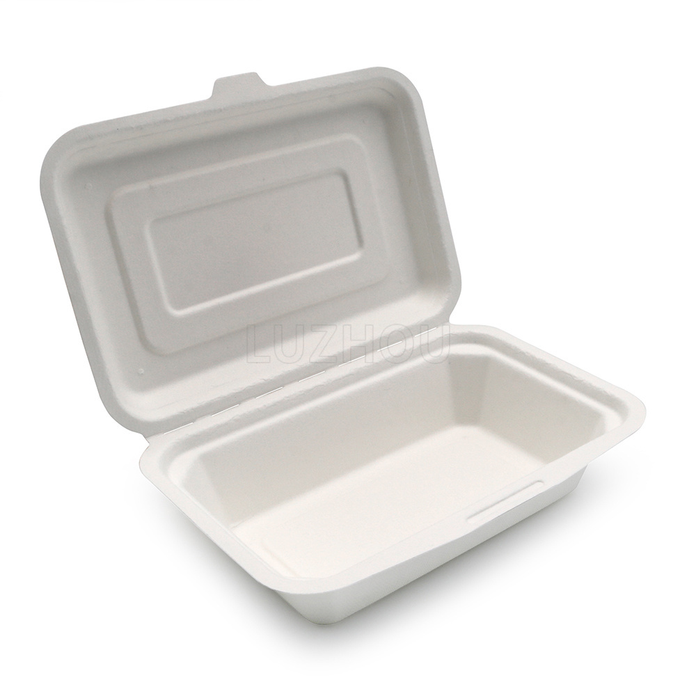 Customizable 450ml Greaseproof and Microwavable Eco Friendly Bagasse Food Containers Biodegradable Lunch Box Disposable