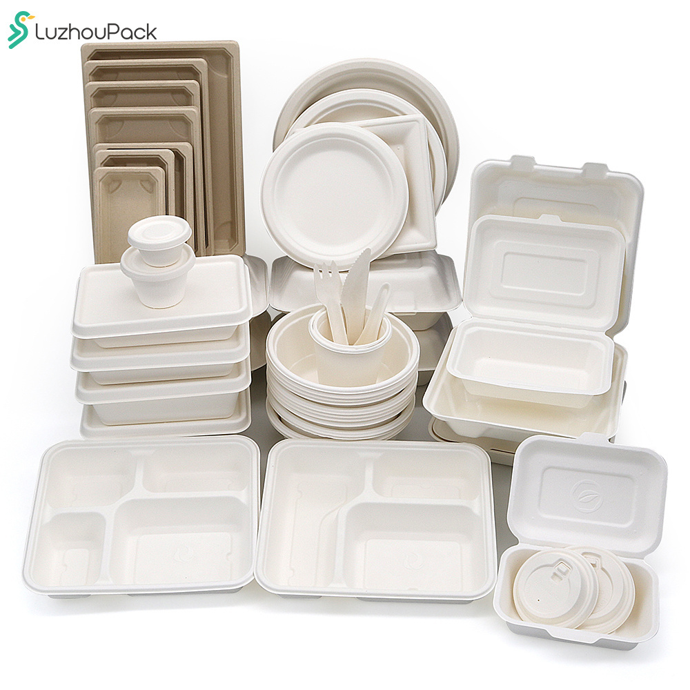 Customizable 450ml Greaseproof and Microwavable Eco Friendly Bagasse Food Containers Biodegradable Lunch Box Disposable