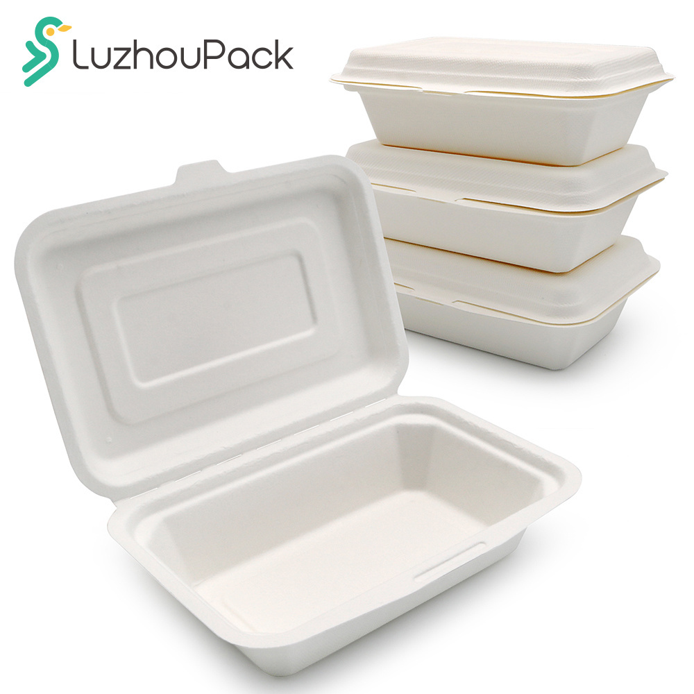 Customizable 450ml Greaseproof and Microwavable Eco Friendly Bagasse Food Containers Biodegradable Lunch Box Disposable