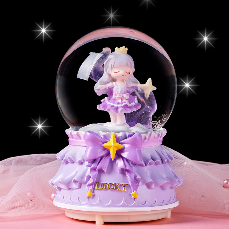 3d-light christmas  Sweet Time crystal ball rotating Cute Cartoon Powder Rabbit Music Box Creative Souvenir Snowball