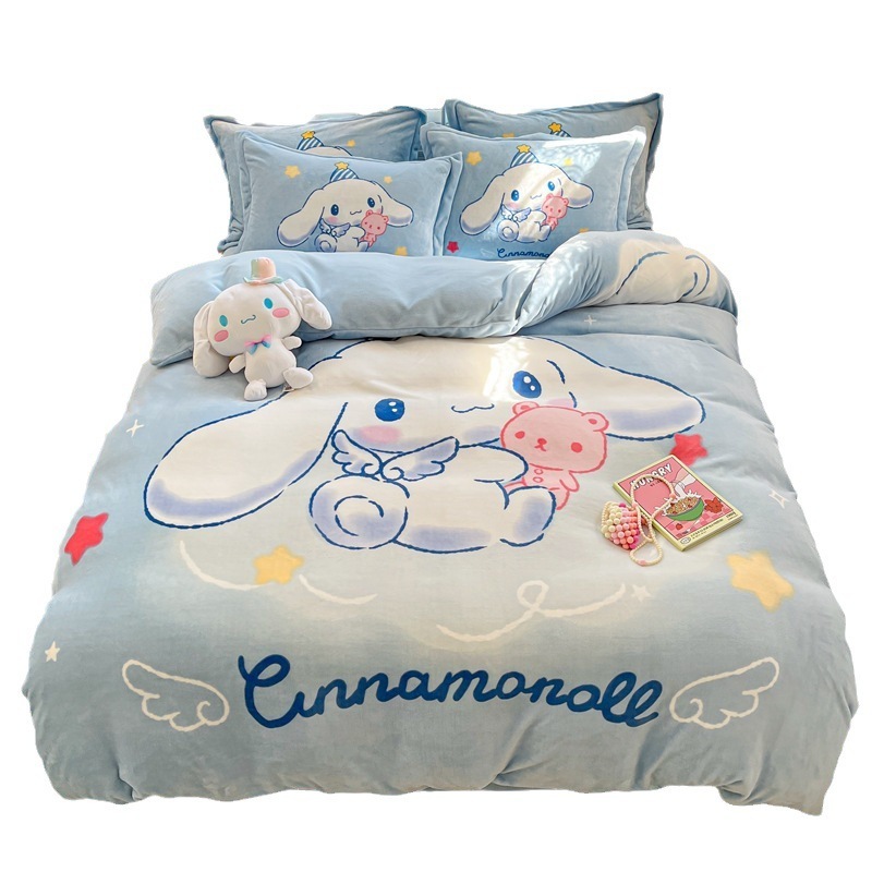 Kulomi Sanrio Cartoon milk velvet bed 4-piece winter thickened coral velvet 3-piece set