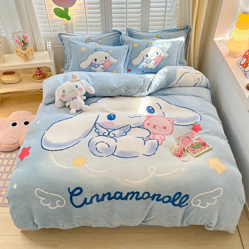 Kulomi Sanrio Cartoon milk velvet bed 4-piece winter thickened coral velvet 3-piece set