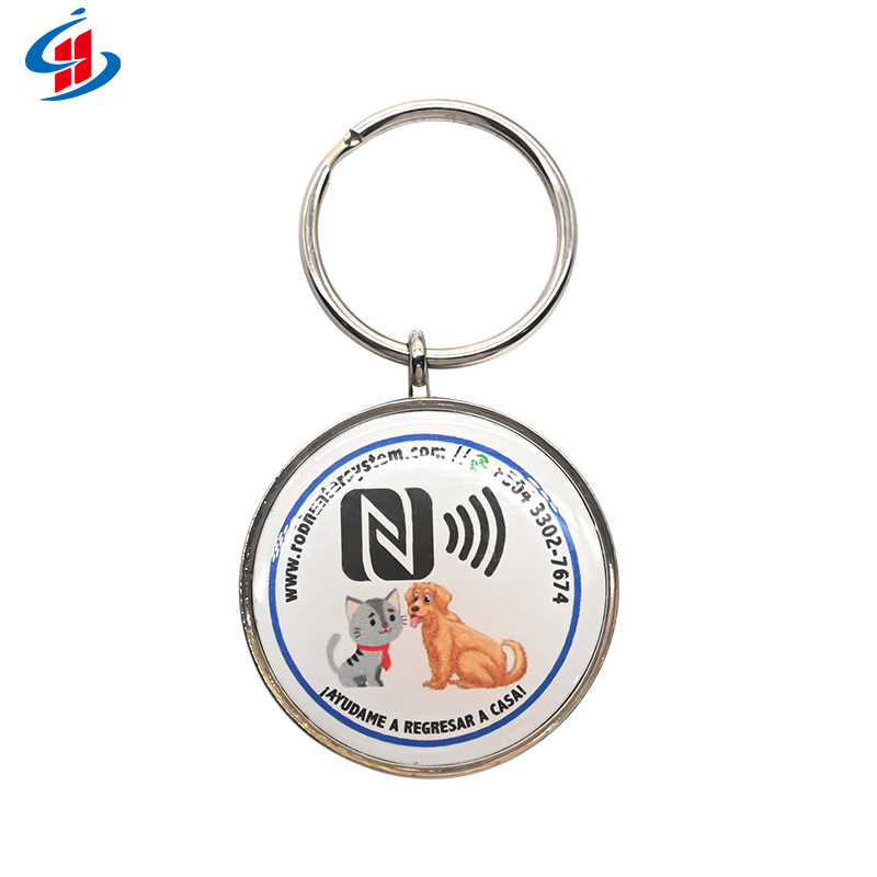 Custom Waterproof RFID NFC QR Code Tag Pets Smart Epoxy Pet Dog Name Tag With Metal Ring