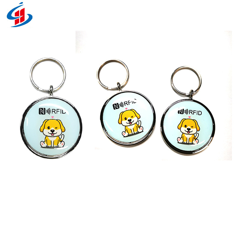 Custom Waterproof RFID NFC QR Code Tag Pets Smart Epoxy Pet Dog Name Tag With Metal Ring