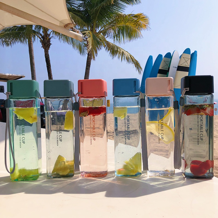 Fruit Tea Coffee Infuser Travel Square Bottle Waters,Bpa Free Transparent Clear Plastic Square Shape Water Bottle Plastic