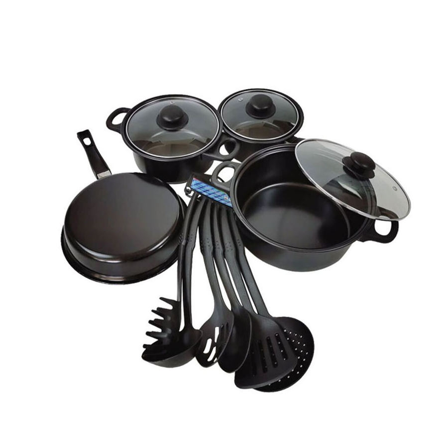 New Design Hotel Kitchen Metal Cast Iron Cookware Bulk Packing Non Stick Cooking Pot Cookware Set With Glass Lid