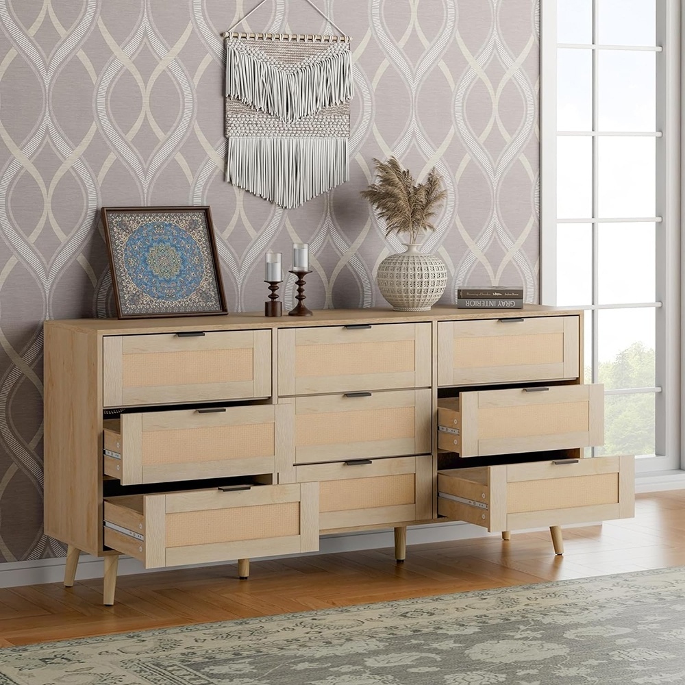 9 Drawer Rattan Dresser Cabinets Chest Of Drawers Modern Rattan Closet Dresser For Bedroom