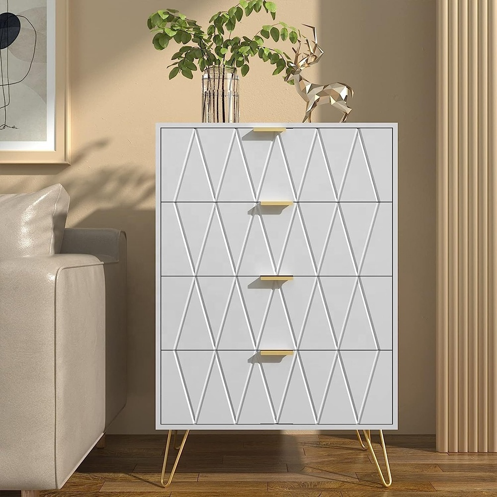 Line Series 4 Drawers Living Room Cabinets Luxury Chest Of Drawers Metal Legs Tall Storage Dresser Cabinet