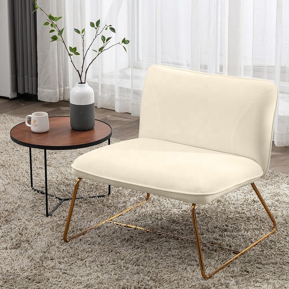 Beige Mid Century Living Room Chairs Armless Comfy Accent Chair Living Room Luxury Reading Chair For Bedroom