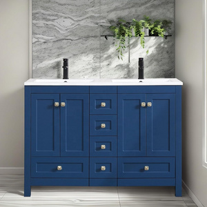 48" Blue Bathroom Double Sink Vanities Bathroom Floor Cabinet MDF Bathroom Vanities 48 Inches