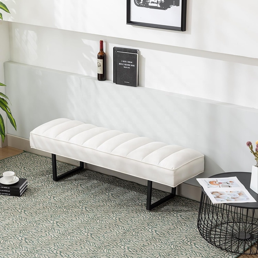 White Waiting Room Bench Seat Office Guest Receptions Leather Bench Stylish Design Entryway Bench