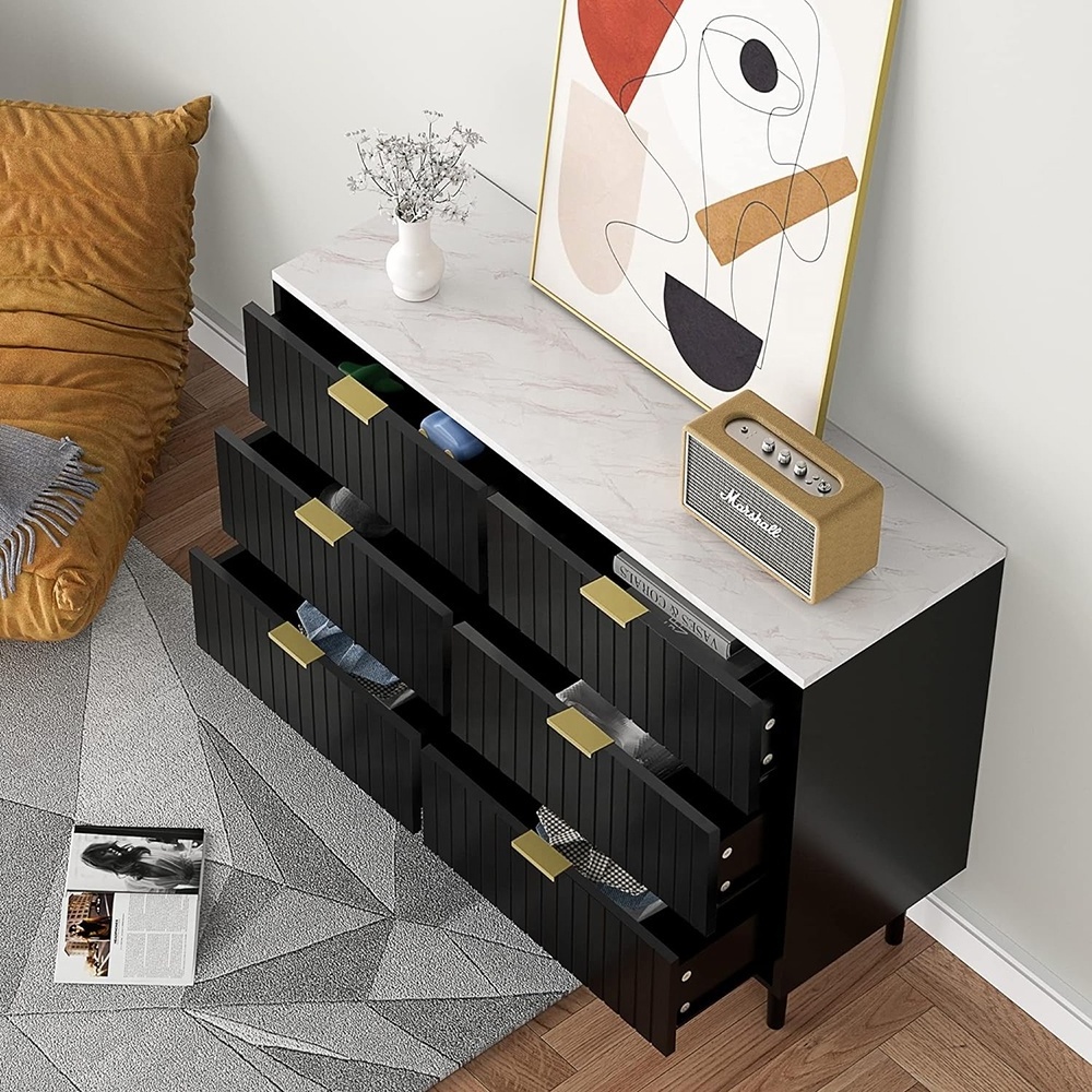 Black Marble 6 Drawer Dresser Modern Design Cabinets Chest Of Drawers Dressers 6 Drawers Bedroom Furniture