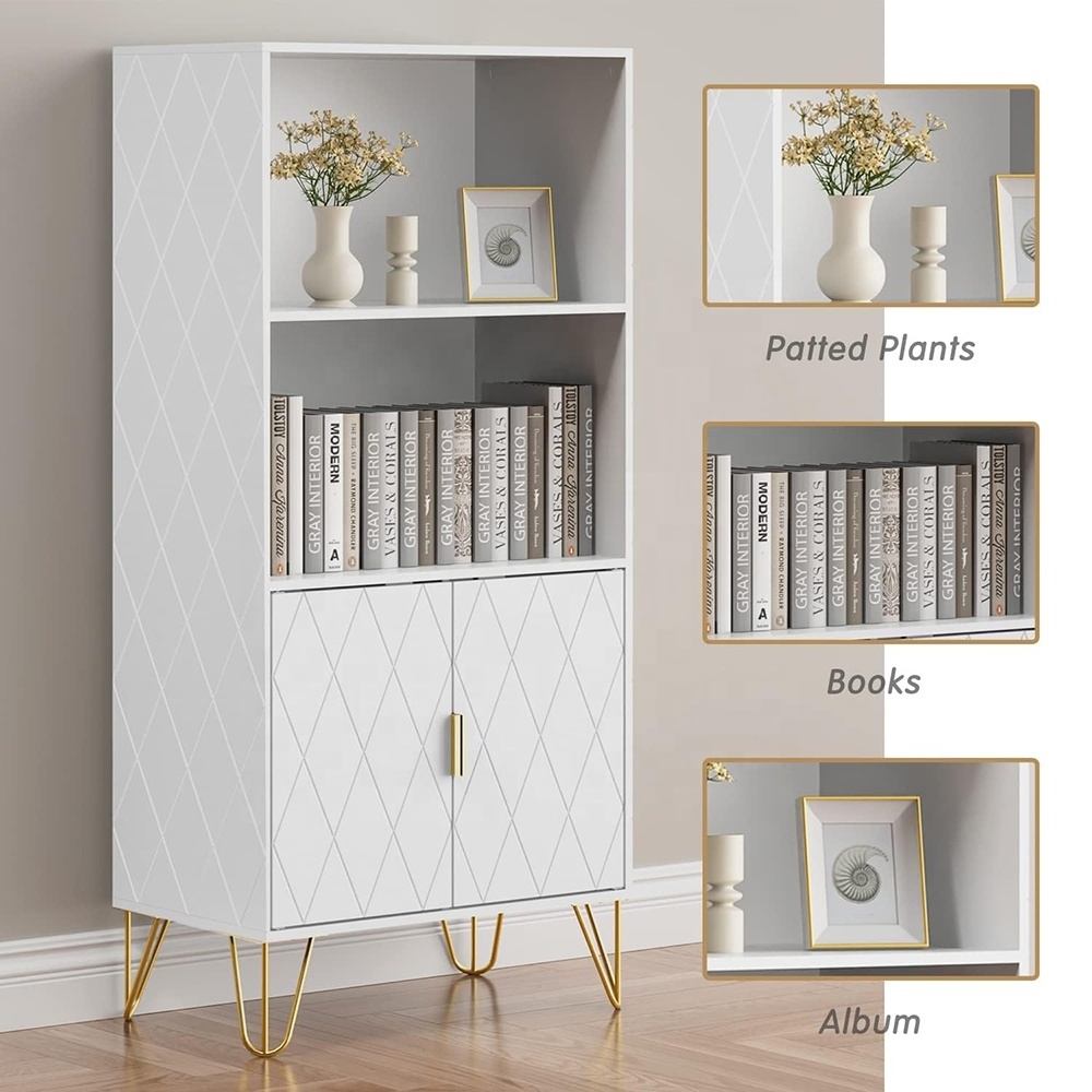 White Bookshelf 3 Tier Storage Wood Shelves Modern Bookcases Living Room Bookcase Home Office