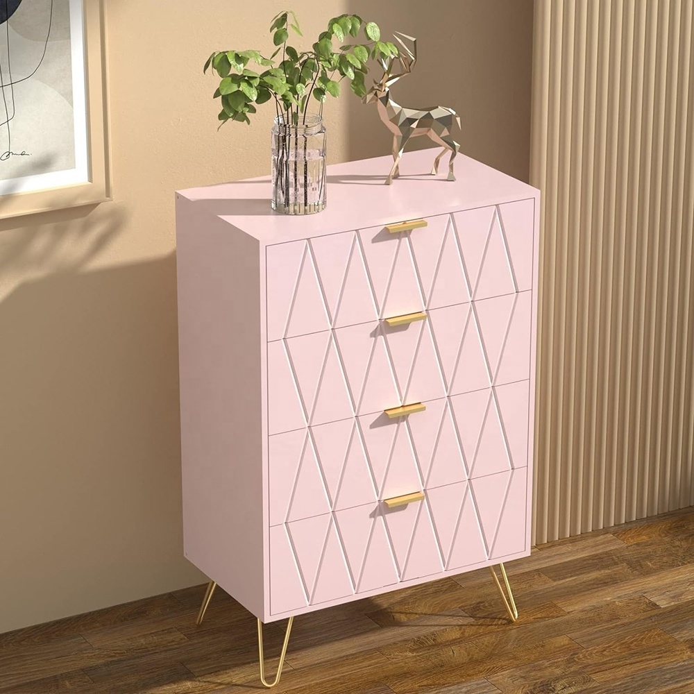 Line Series 4 Drawers Living Room Cabinets Luxury Chest Of Drawers Metal Legs Tall Storage Dresser Cabinet