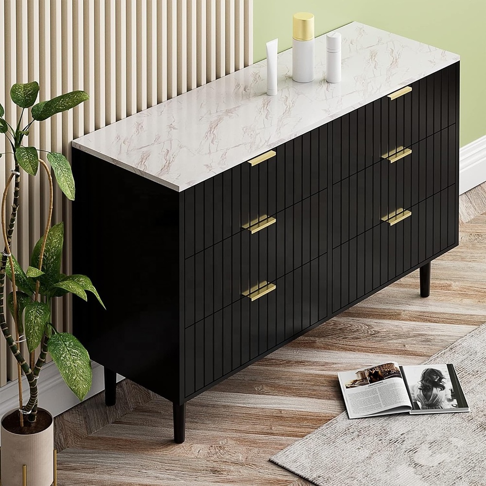 Black Marble 6 Drawer Dresser Modern Design Cabinets Chest Of Drawers Dressers 6 Drawers Bedroom Furniture