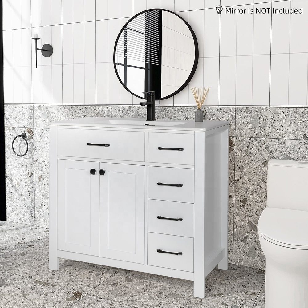 36'' Bathroom Wash Basin Cabinet Modern MDF Cabinets 2 Doors And 3 Drawers 36 Inch Vanity Bathroom Modern