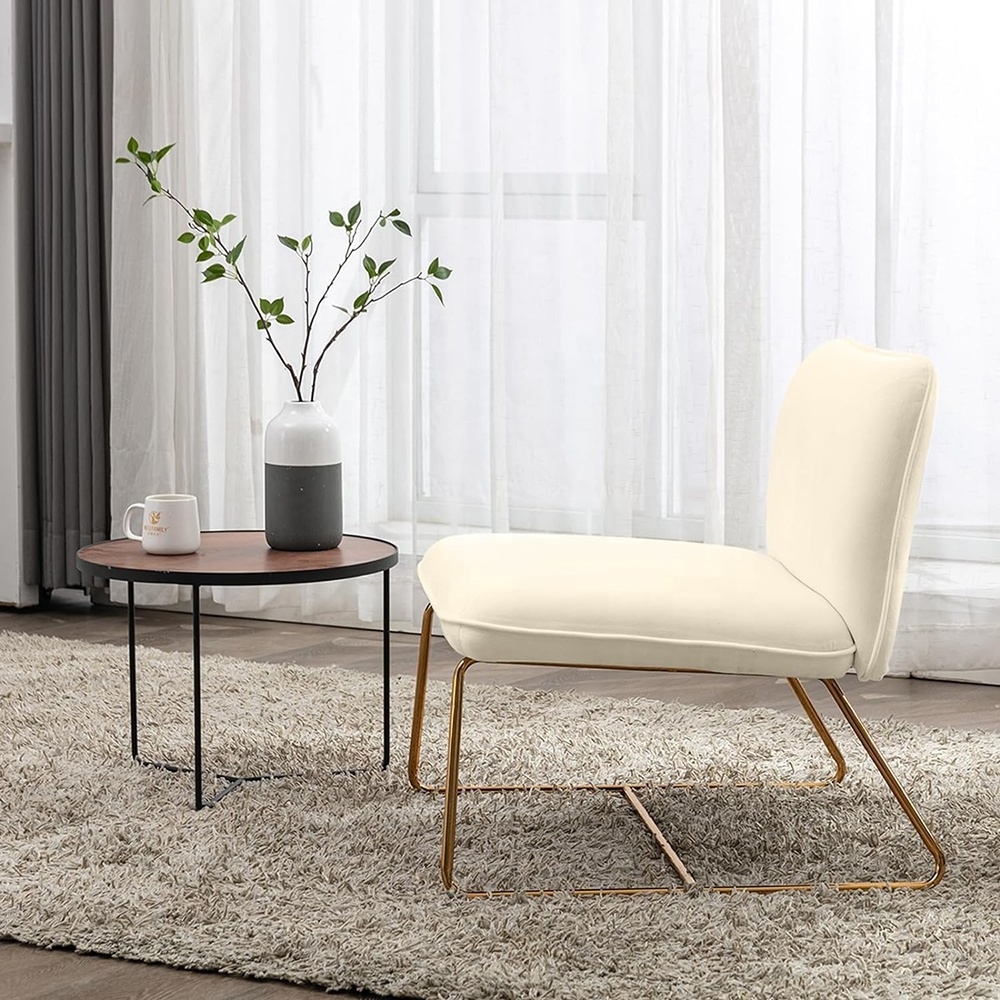 Beige Mid Century Living Room Chairs Armless Comfy Accent Chair Living Room Luxury Reading Chair For Bedroom