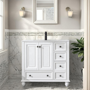 36" Retro Style Design Bathroom Vanity Unit Vintage Bathroom Cabinets Freestanding Solid Wood 36 Inch Bathroom Vanity