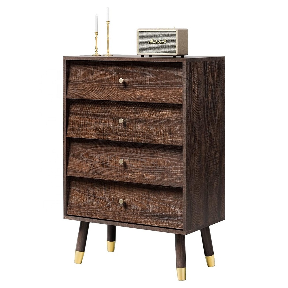 Walnut 4 Drawer Dresser For Bedroom Retro Style Chest Of Drawers Multipurpose Small Wooden Storage Cabinets