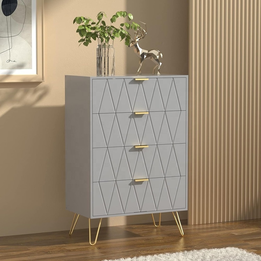 Line Series 4 Drawers Living Room Cabinets Luxury Chest Of Drawers Metal Legs Tall Storage Dresser Cabinet