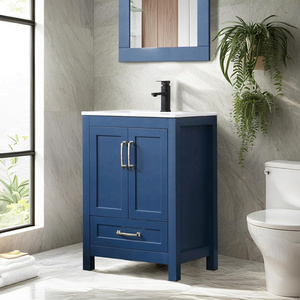 24" Blue Painted Freestanding Bathroom Vanity Modern Bath Vanity Cabinets 24 Inch Bathroom Vanity With Sink