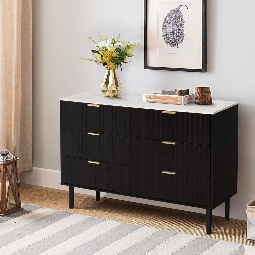 Black Marble 6 Drawer Dresser Modern Design Cabinets Chest Of Drawers Dressers 6 Drawers Bedroom Furniture