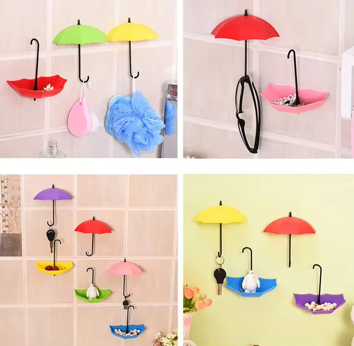 Promotional Home Decorate Wall Adhesive Hangers Hooks Plastic Small Pocket Mini Umbrella with Logo