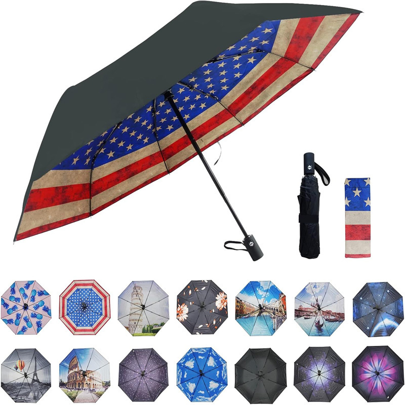 Customized Personal Logo Automatic Open Sun Protection American Flag Umbrella For Promotion Gifts