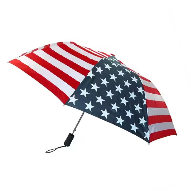 Factory Wholesale Compact UV Protective Automatic 190T 8 bones American Flag Umbrella For Outdoor