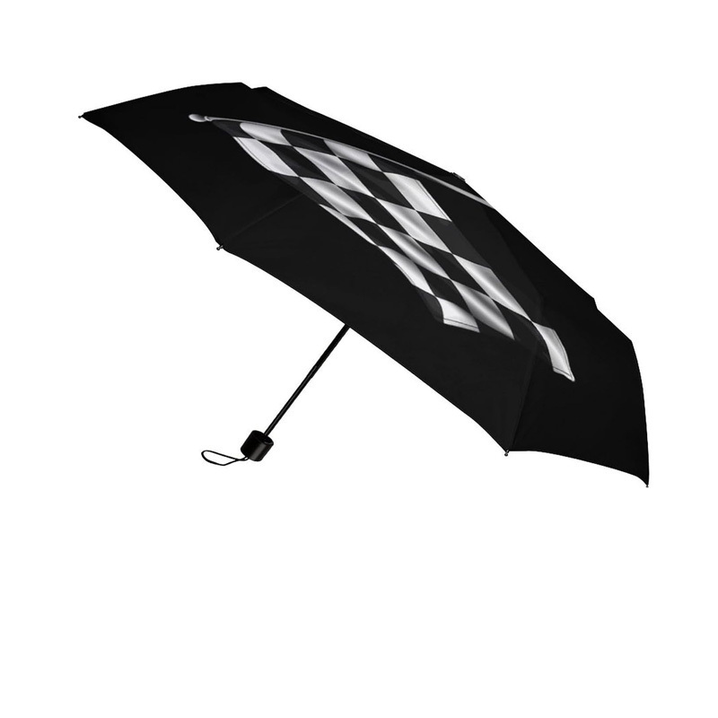 Custom Own Design Windproof Travel Folding Black and White Checkered Flag Print Automatic Umbrella