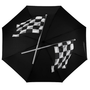 Custom Own Design Windproof Travel Folding Black and White Checkered Flag Print Automatic Umbrella