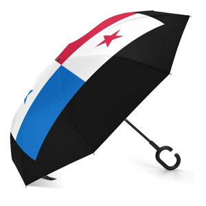 Customized Design C type Holder Hold Free Car Reverse Panama Country Flag Double Layer Umbrella