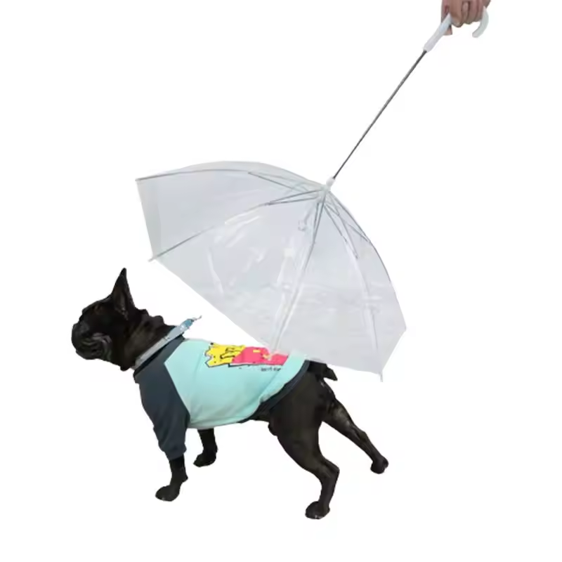 Custom Print Press Popular Walk Dog Leash Waterproof Compact Transparent Pet Umbrella for Dog