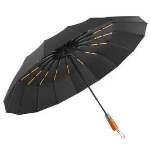 32 Bone High-End Wooden Handle Folding Uv Umbrella Men's Automatic Rain and Sunshine Umbrella with Custom Logo