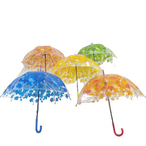 Hot Sale Apollo Umbrella Plant Maple Leaf Umbrella Custom 210T Curve Handle Transparent Golf Umbrellas With Logo Printing