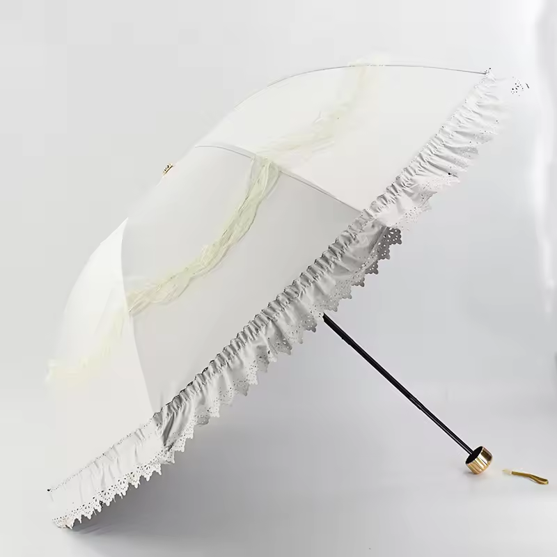 Bridal Umbrella Lolita Lace Skirt Straight Rod Long Handle Parasol Folding Sunshade Umbrellas for Go Out