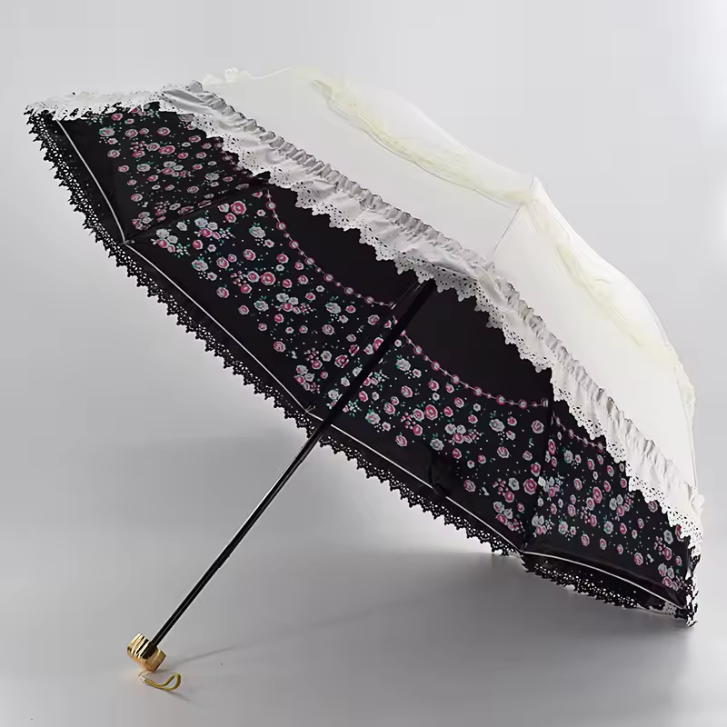 Bridal Umbrella Lolita Lace Skirt Straight Rod Long Handle Parasol Folding Sunshade Umbrellas for Go Out