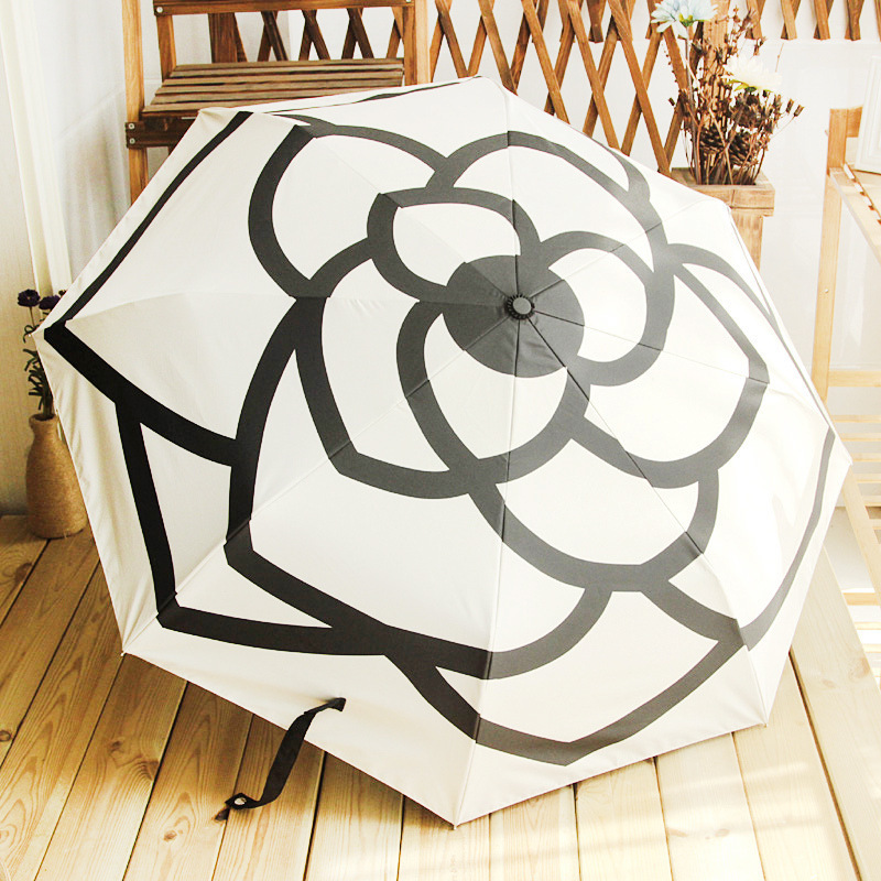 French Small Fragrance Vinyl UV Protection Outdoor Fold Sunshade Umbrella with Camellia Design