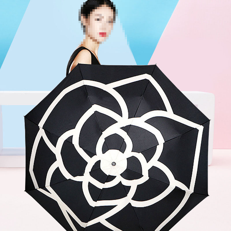 French Small Fragrance Vinyl UV Protection Outdoor Fold Sunshade Umbrella with Camellia Design