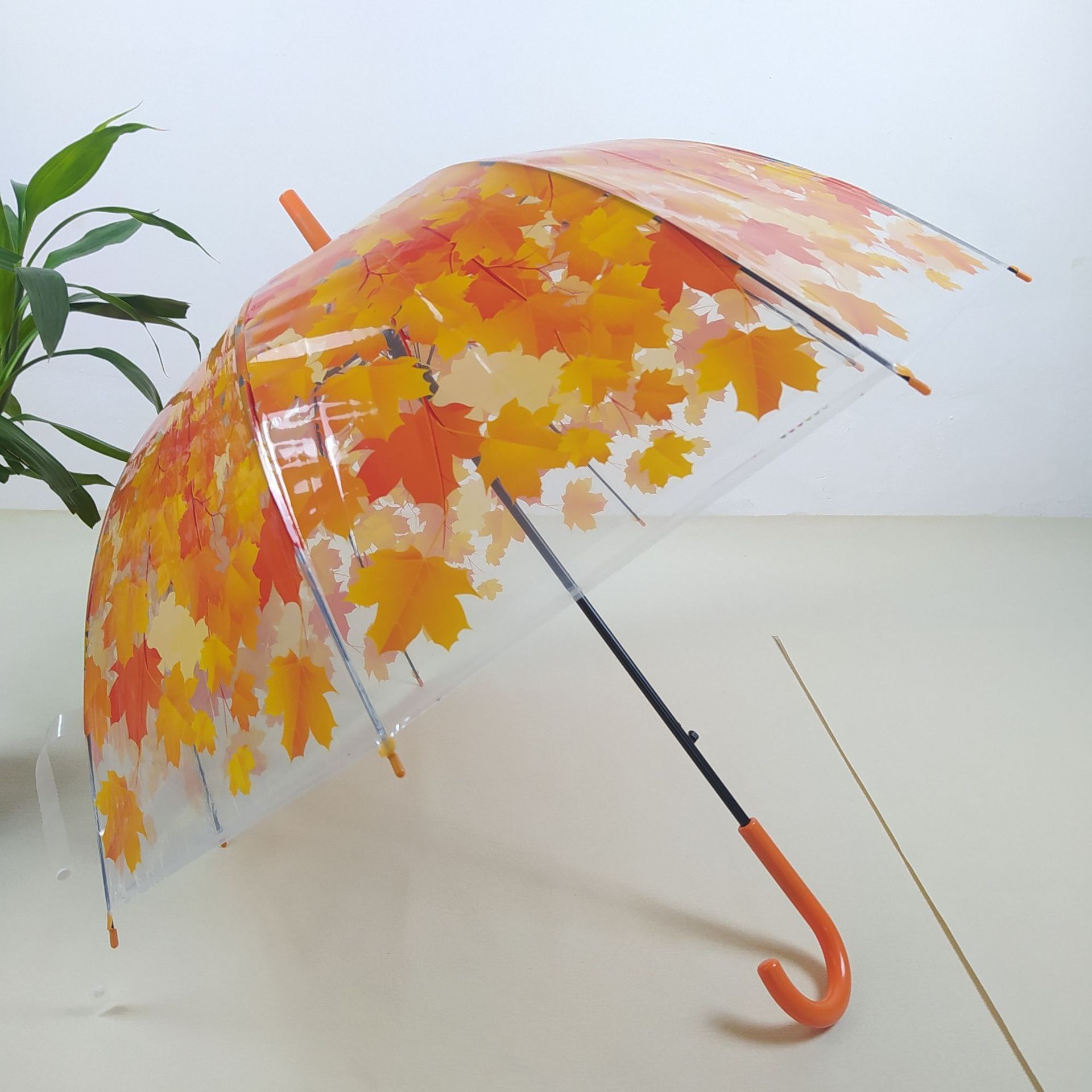 Hot Sale Apollo Umbrella Plant Maple Leaf Umbrella Custom 210T Curve Handle Transparent Golf Umbrellas With Logo Printing