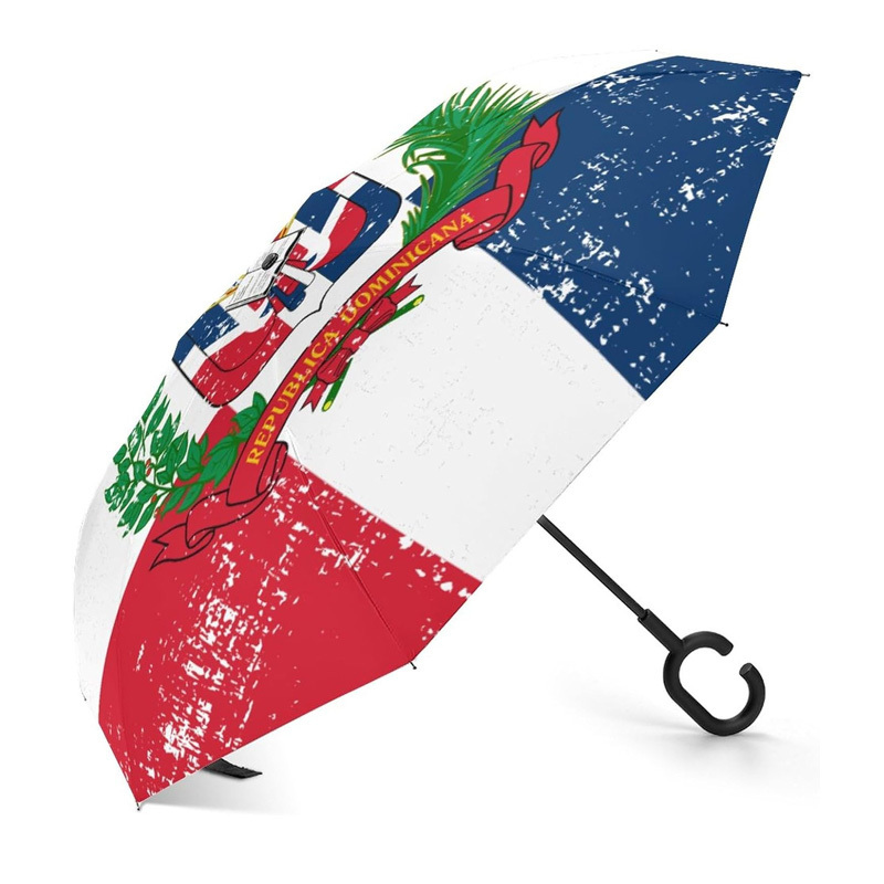 Vintage Model Retro Dominican Republic Flag Wind Resistant Double Layer Compact Reverse Closing Umbrella