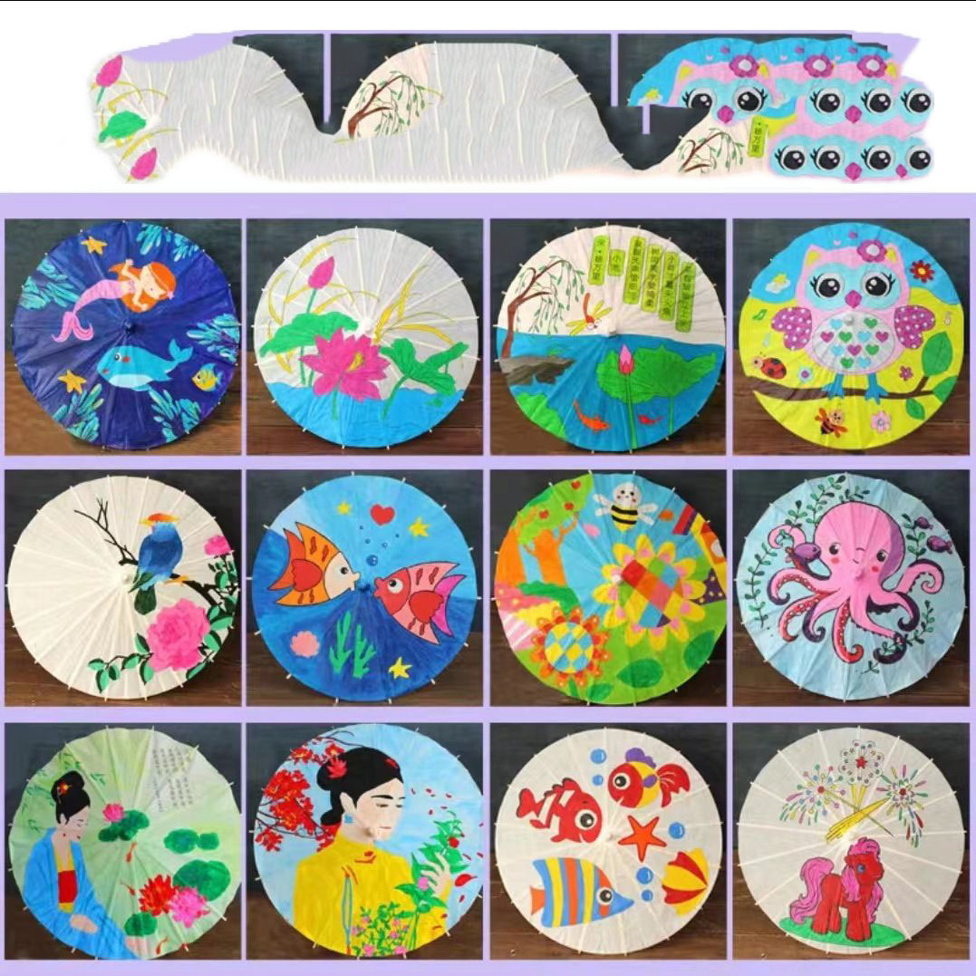 Children Graffiti Antique Hand-painted Chinese Style Kids Oiled Paper Umbrella for Children Diy